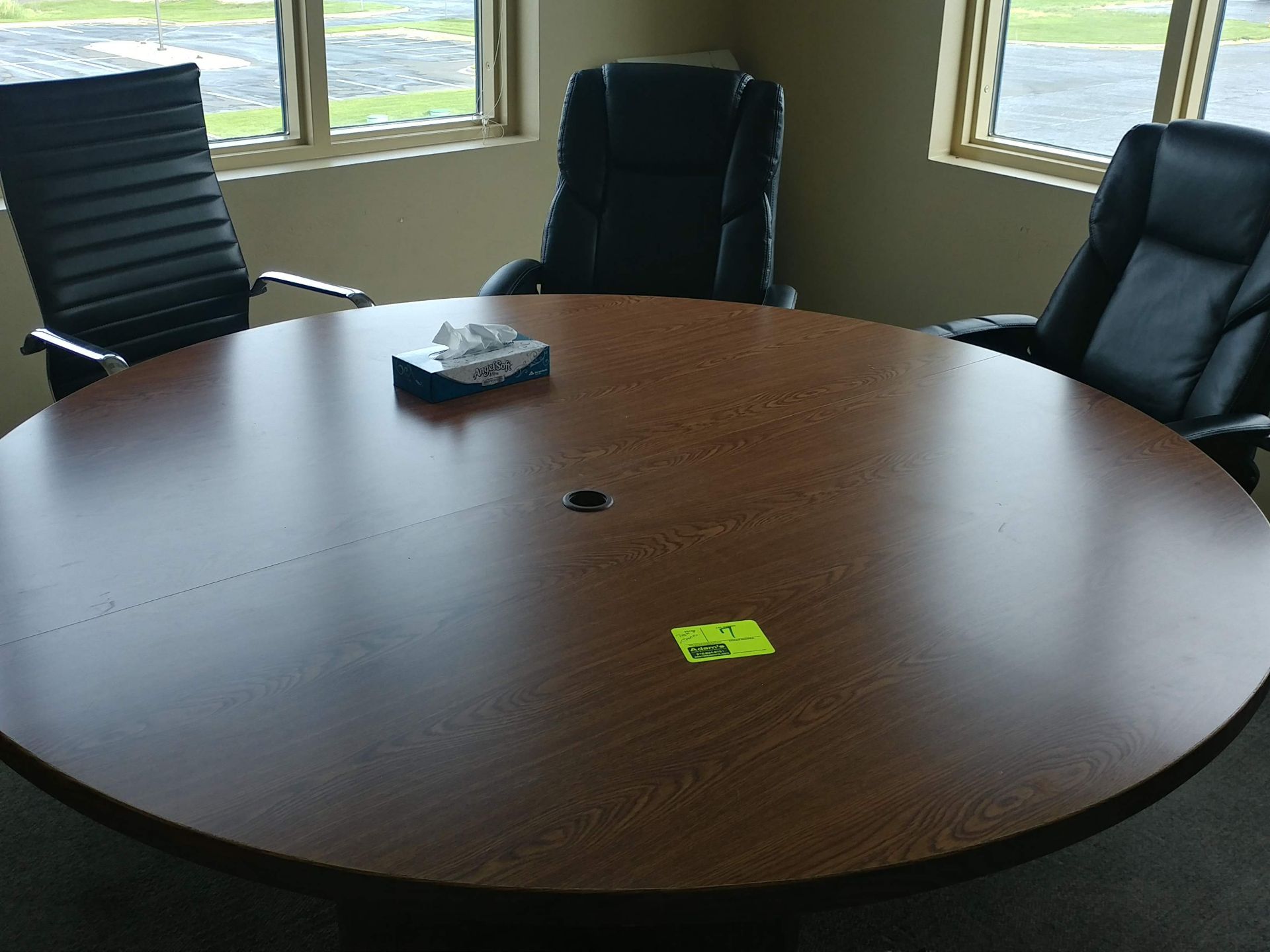 Round office table with 6 rolling office chairs