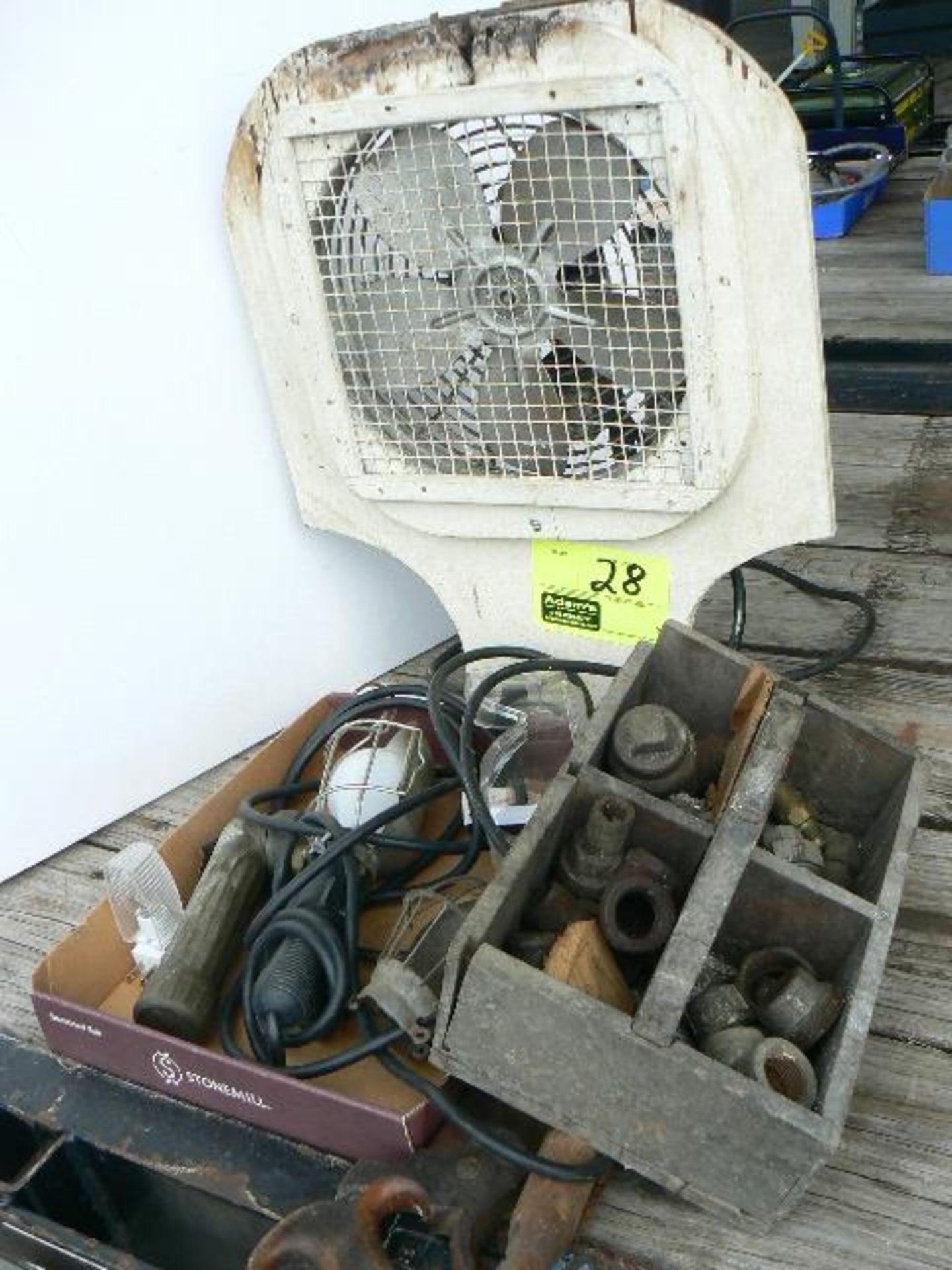 WOODEN TOOL CADDY, FAN, DROP LIGHT