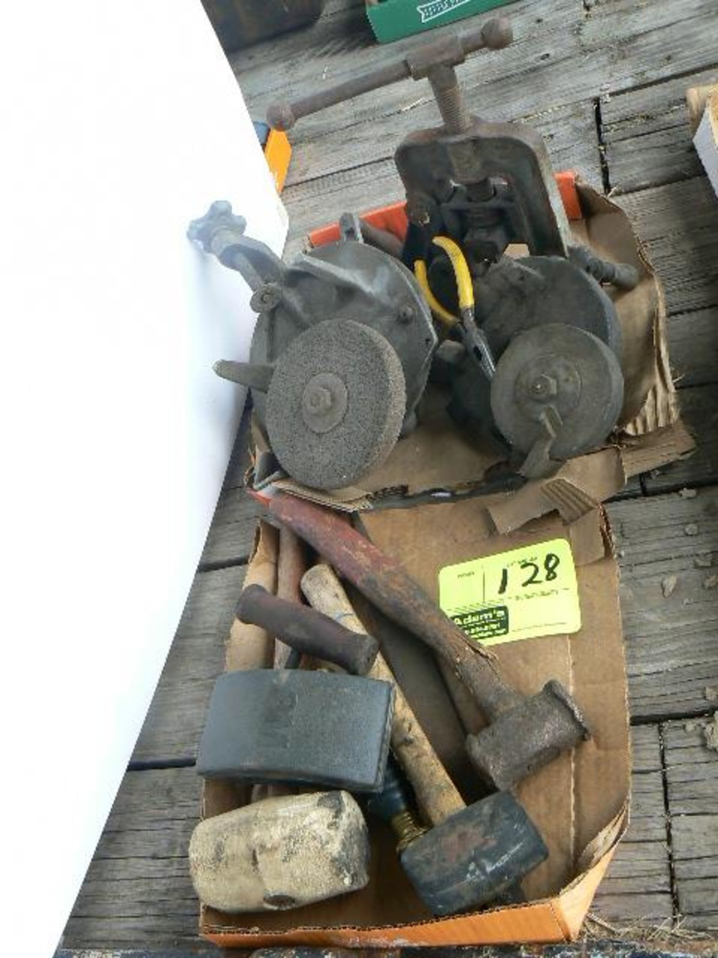 (2) FLATS PIPE VISE, HAND GRINDERS, HAND TOOLS