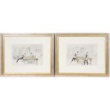 PAIR, ORIGINAL SIGNED POOL HALL ILLUSTRATIONS