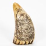 FINELY CARVED SCRIMSHAW WHALE'S TOOTH