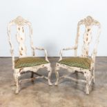 PAIR, ITALIAN ROCOCO STYLE DISTRESSED ARMCHAIRS