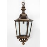 BRASS & BEVELED GLASS LANTERN FORM CHANDELIER