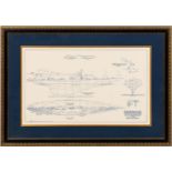 "ENDEAVOUR" SHIP PROFILE BLUE PRINT ON FABRIC