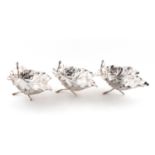 THREE ITALIAN STERLING SILVER LEAF FORM SAUCEBOATS