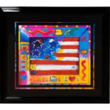 PETER MAX "FLAG WITH HEART II" SERIGRAPH, C. 2002