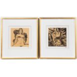 TWO, FEMALE NUDE MIXED MEDIA WORKS ON SEPIA PAPER