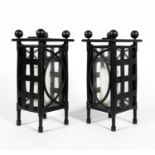 PAIR, BLACK SQUARE FORM CANDLE LANTERNS