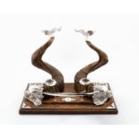 SCOTTISH DOUBLE HORN DOLPHIN MOTIF INKSTAND