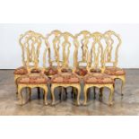 7 ITALIAN ROCOCO POLYCHROME & GILT SIDE CHAIRS