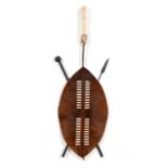 DECORATIVE ZULU STYLE COWHIDE SHIELD AND SPEAR