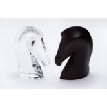 TWO HERMES HORSE HEAD PAPERWEIGHT SCULPTURES