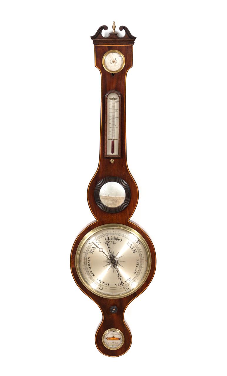 ENGLISH INLAID MAHOGANY BANJO BAROMETER, C.1830