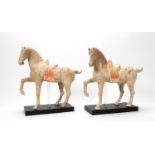 PAIR, LARGE CHINESE TANG DYNASTY PRANCING HORSES