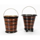 TWO DUTCH WOOD & EBONY PEAT BUCKETS