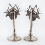 PR., ARTHUR COURT STAG HEAD PEWTER CANDLESTICKS