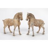 PAIR, CHINESE HAN DYNASTY POTTERY HORSES