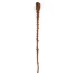 KNOBBY WOOD WALKING STICK, CARVED TURTLE HANDLE