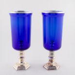 PAIR, RALPH LAUREN COBALT GLASS HURRICANES