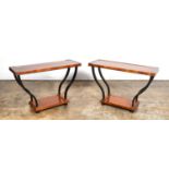 *PAIR, ART DECO PERIOD CONSOLE TABLES W/ EBONY