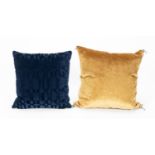 TWO VELVET UPHOLSTERED PILLOWS, 1 HERMES