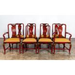 SET, EIGHT RED JAPANNED CHINOISERIE DINING CHAIRS