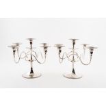 PAIR, FIVE LIGHT SILVER PLATED CANDELABRAS