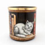 PIERO FORNASETTI "CAT WITH BOOKS" WASTE PAPER BASK