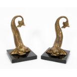 PAIR, BRASS CHINESE DOLPHIN FORM BOOKENDS