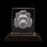 STEUBEN CRYSTAL "REGAL LION" BLOCK SCULPTURE