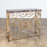 SCROLLED WROUGHT IRON MARBLE TOP CONSOLE TABLE