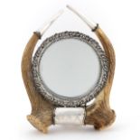 STERLING MOUNTED ANTLER DRESSING MIRROR