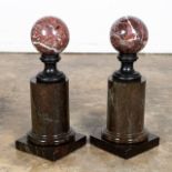 PAIR, ARCHITECTURAL MARBLE SPHERES ON STANDS