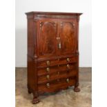 19TH C. ENGLISH FLAME MAHOGANY LINEN PRESS