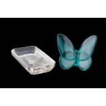 2 PC, TEAL BACCARAT BUTTERFLY & HOFFMAN TRAY