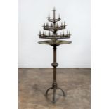 GOTHIC REVIVAL BRASS 3-TIER STANDING CANDLESTANDS