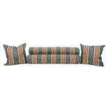 COLLECTION OF STRIPED PILLOWS, THROW & BOLSTER