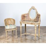 20TH C. LOUIS XVI STYLE CANED VANITY AND CHAIR