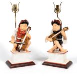 PAIR, ITALIAN CERAMIC MONKEY MUSICIAN TABLE LAMPS