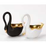 TWO L'OBJET BLACK & WHITE MEDIUM SWAN BOWLS