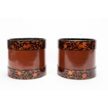 PR. JAPANESE LACQUERED WOOD PLANTERS, COPPER LINER
