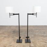 PAIR MODERN GUN METAL FLOOR LAMPS, SWIVEL ARM