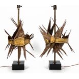 PAIR, MCM BRUTALIST STYLE MIXED METAL TABLE LAMPS
