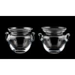 PAIR, STEUBEN CRYSTAL CACHEPOTS BY ERIC HILTON