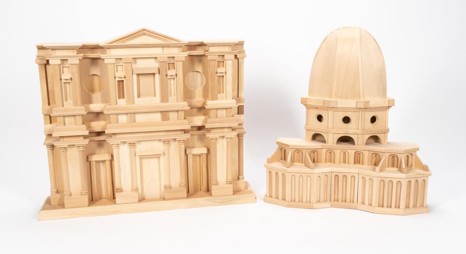 TWO LARGE BASSWOOD ARCHITECTURAL MODELS