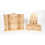 TWO LARGE BASSWOOD ARCHITECTURAL MODELS