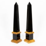 PAIR, TALL SIENNA MARBLE & BLACK OBELISKS