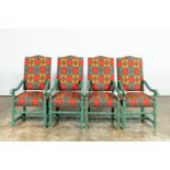 4 PAINTED WILLIAM & MARY STYLE UPHOLSTERED CHAIRS