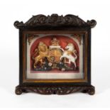 ENGLISH SHADOWBOX FRAMED IRON COAT OF ARMS