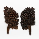 PR, FRENCH FRUITWOOD CORNUCOPIA WALL ORNAMENTS